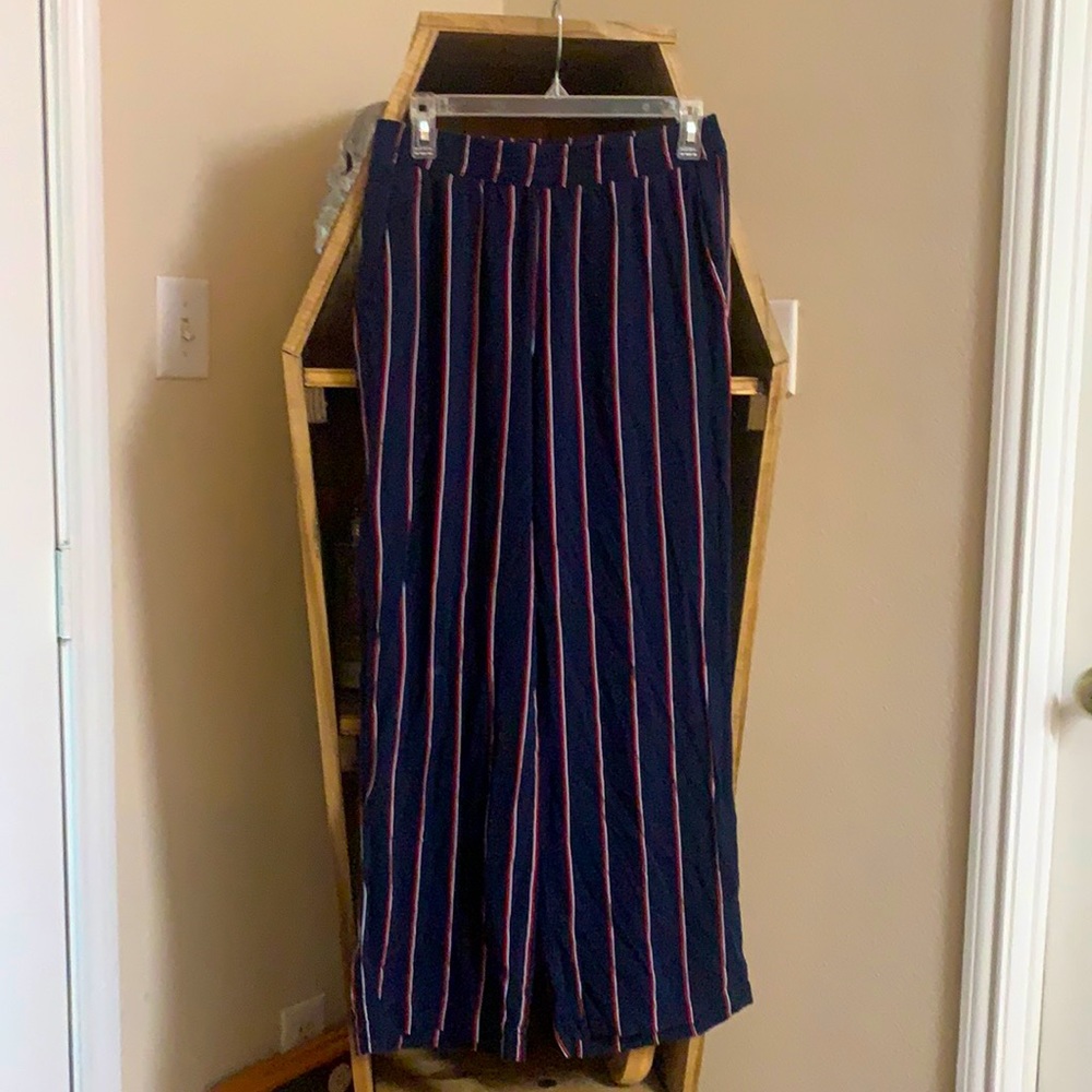Blue, red & white flared pants